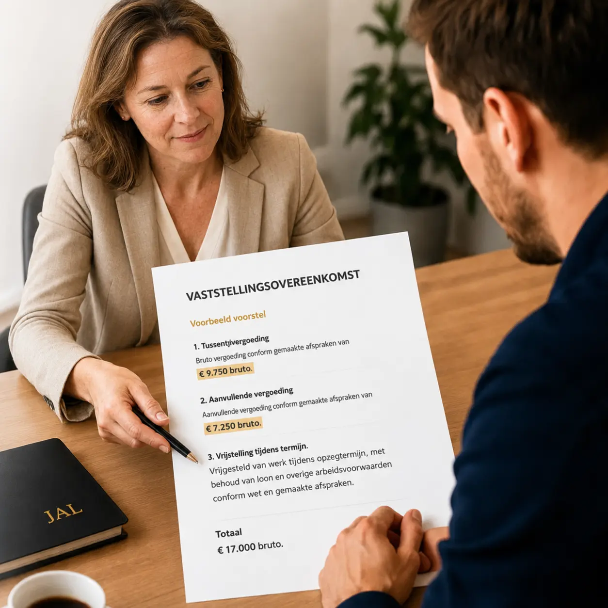 Jurist bespreekt een letselschadezaak met een cliënt